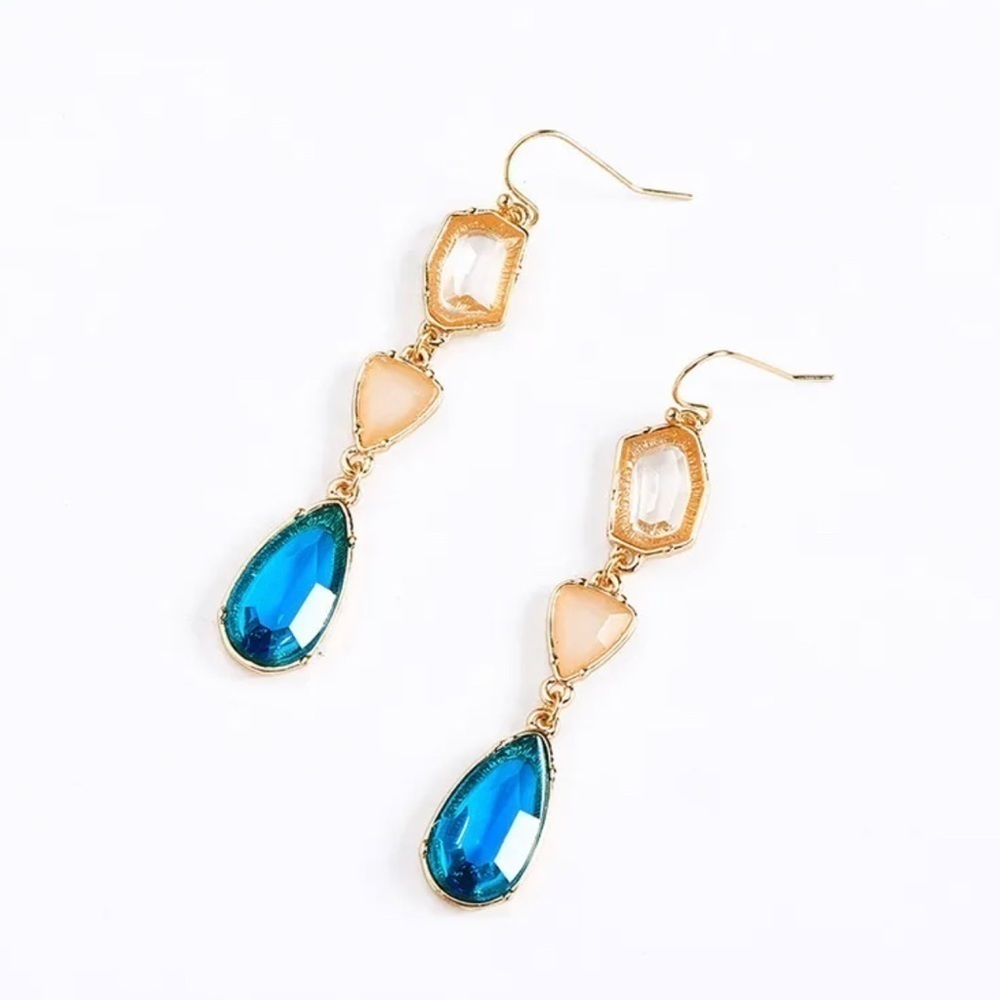 Artificial gemstone water droplet dangle earrings